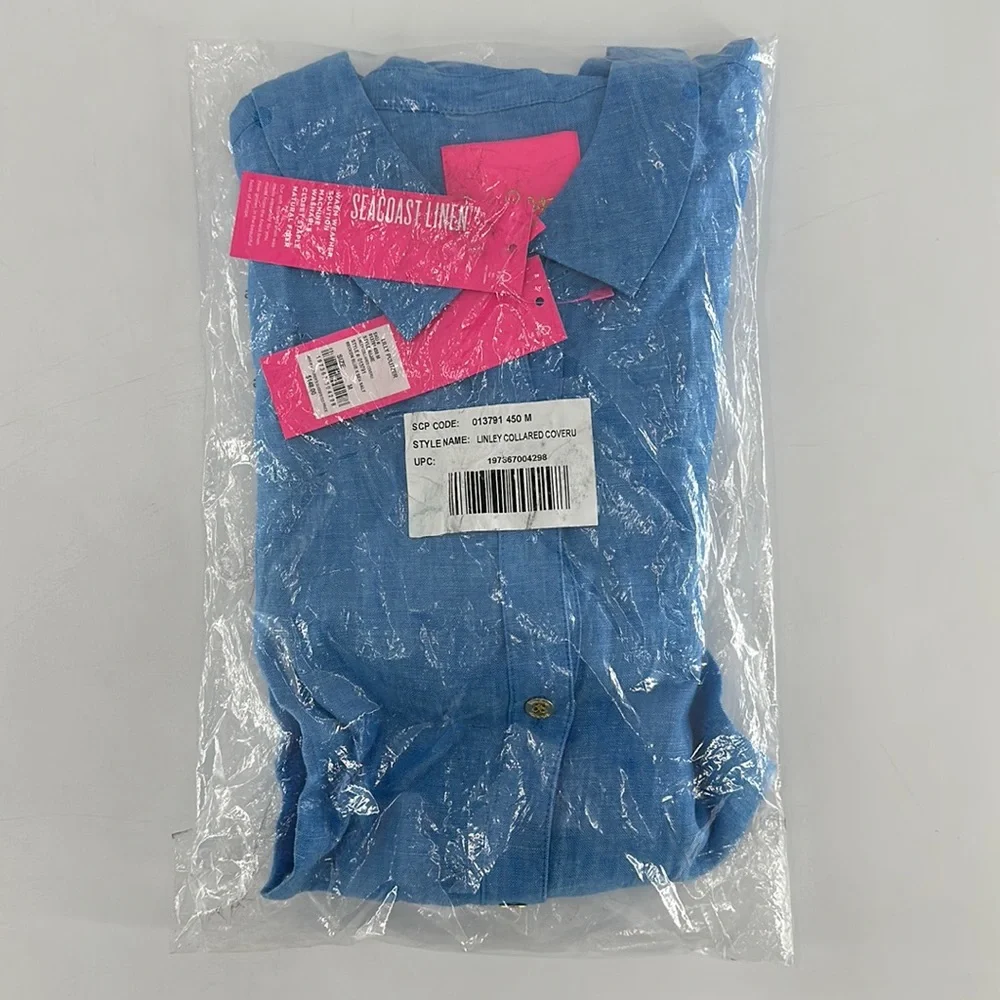 Lilly Pulitzer Women's Linley Collared Coverup in Beckon Blue x Sea Salt Size M - Picture 7 of 10